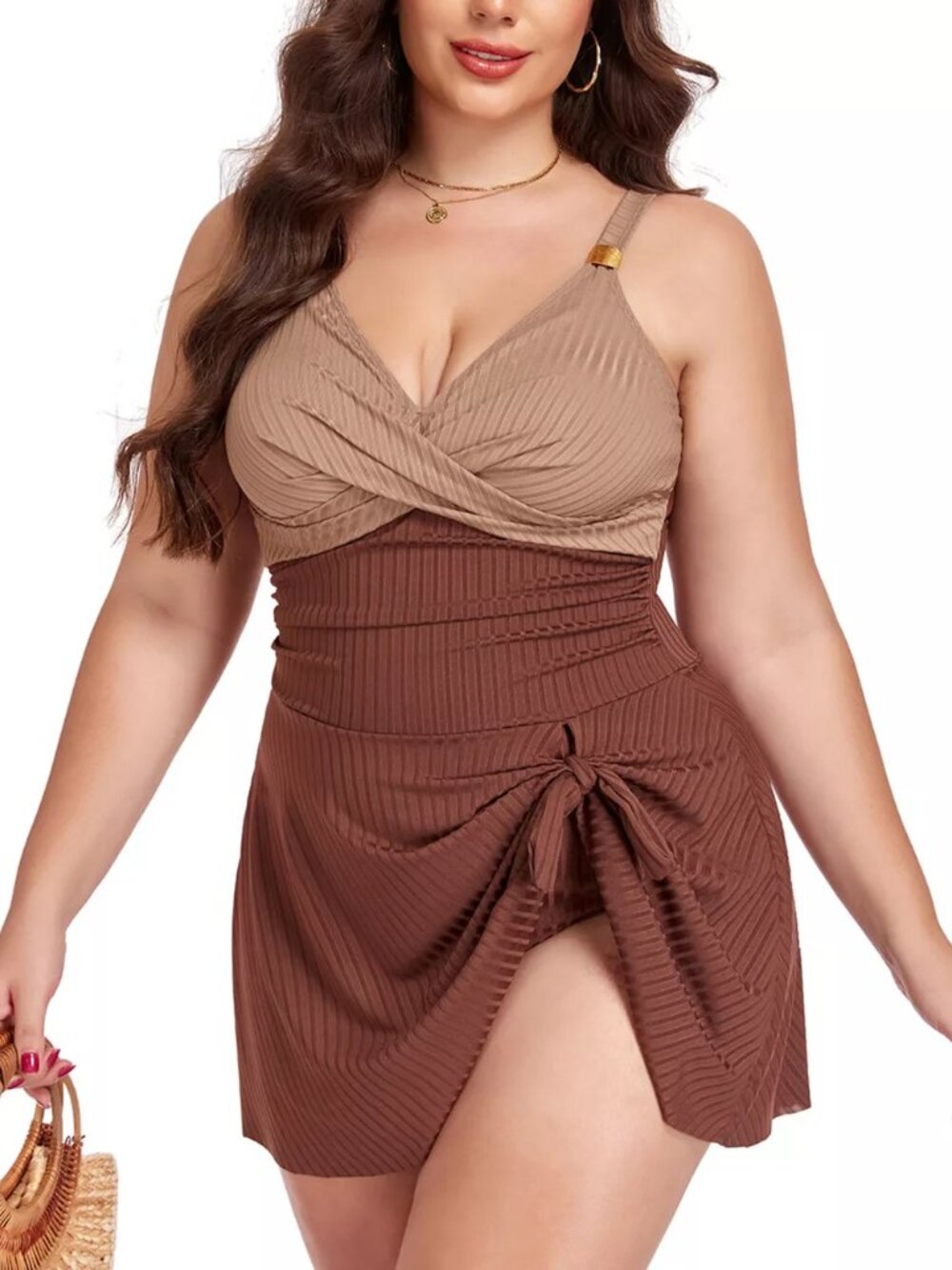 Plus Size Ruched One-Piece Swim Dress - Picture 12 of 16